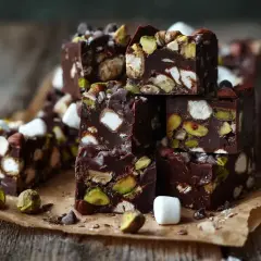 Chokladbitar med nötter och marshmallows, en härlig rocky road-fudge.
