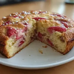 En saftig jordgubbstårta, perfekt att baka med jordgubbar. Garnerad med pärlsocker.