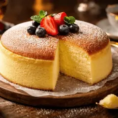 En fluffig, lätt sockerkaka toppad med bär och pudersocker. Perfekt att baka med lätta ingredienser för en somrig fika.