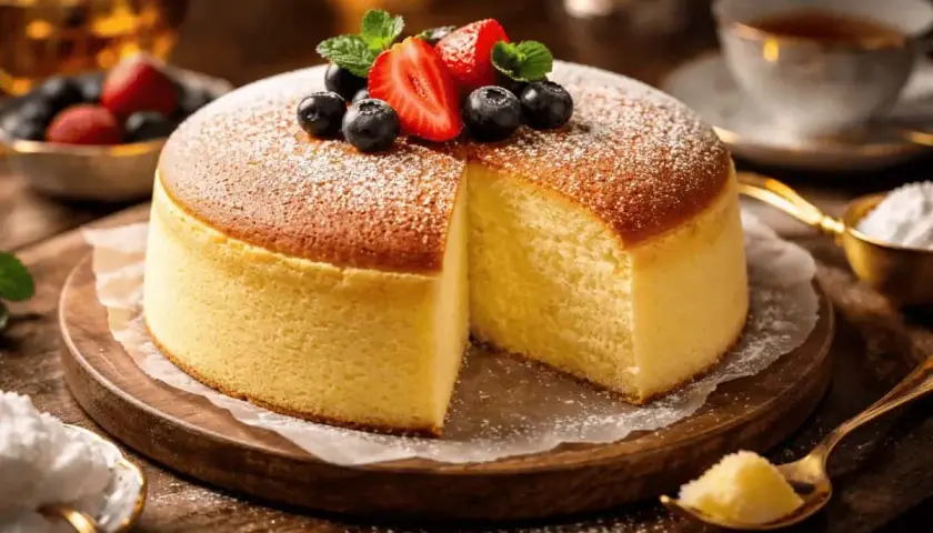 En fluffig, lätt sockerkaka toppad med bär och pudersocker. Perfekt att baka med lätta ingredienser för en somrig fika.