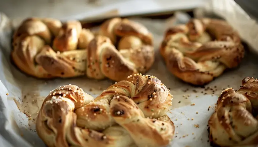 Nybakade bullar med mandelmassa och kardemumma, toppade med pärlsocker och kardemummakärnor. Doftar ljuvligt!