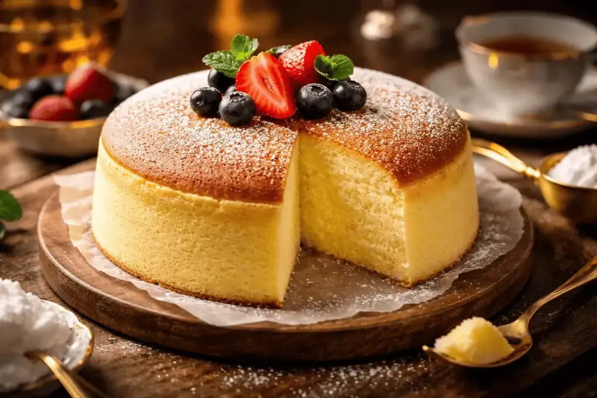 En fluffig, lätt sockerkaka toppad med bär och pudersocker. Perfekt att baka med lätta ingredienser för en somrig fika.