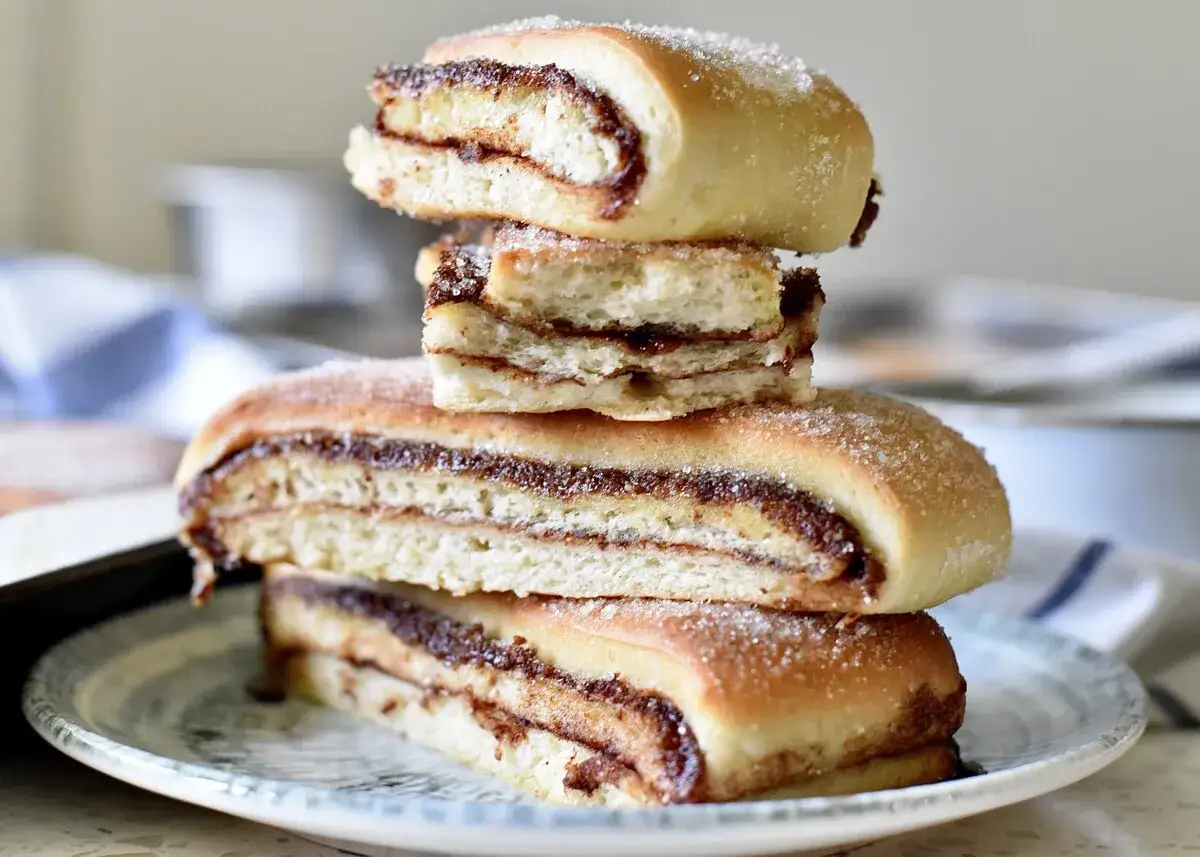 En stapel nybakade gifflar med kanelfyllning och socker. Perfekt f&ouml;r ett gifflar recept!